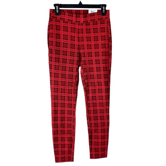 NWT Style &‎ Co Red Black Plaid Pencil Leggings Pockets Mid Rise S - Picture 1 of 6